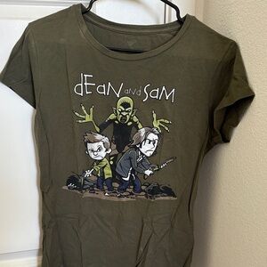 Dean and Sam Cartoon Graphic Tee - Olive